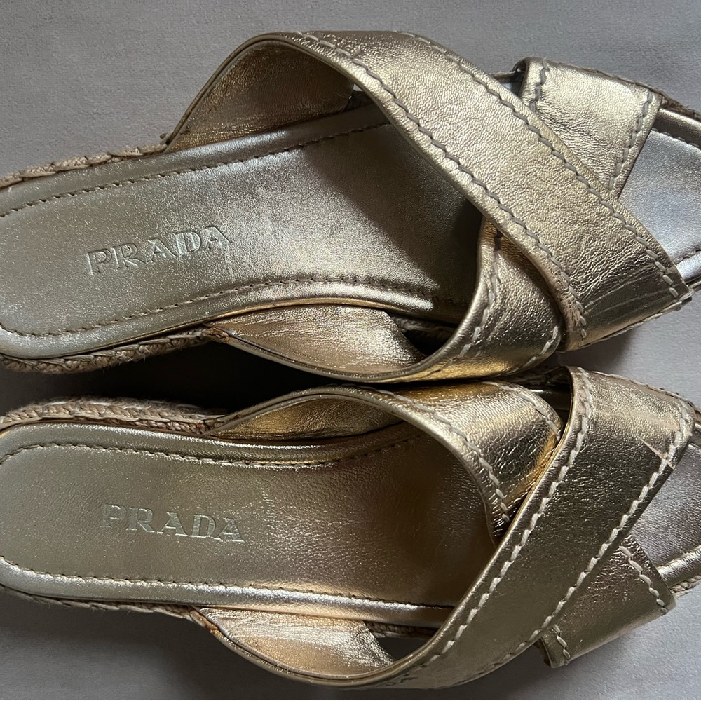 Prada Gold Leather espadrilles sandals 39.5